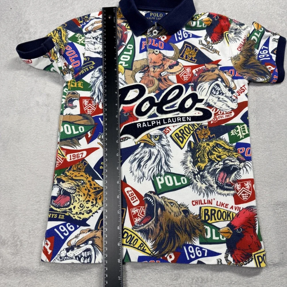 Polo Ralph Lauren Polo Shirt Boys 8 Multicolor All Over Print Chenille Logo - Picture 7 of 12